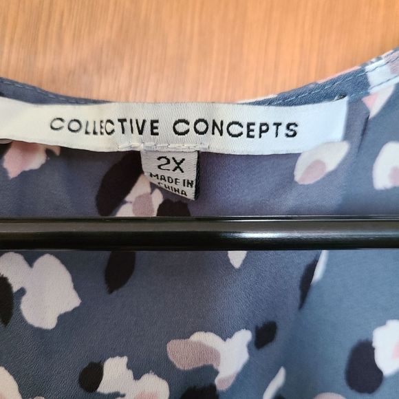 Collective Concepts -womens plus size 2x - teal and floral blouse 3/4 sleeve EUC - Picture 3 of 3
